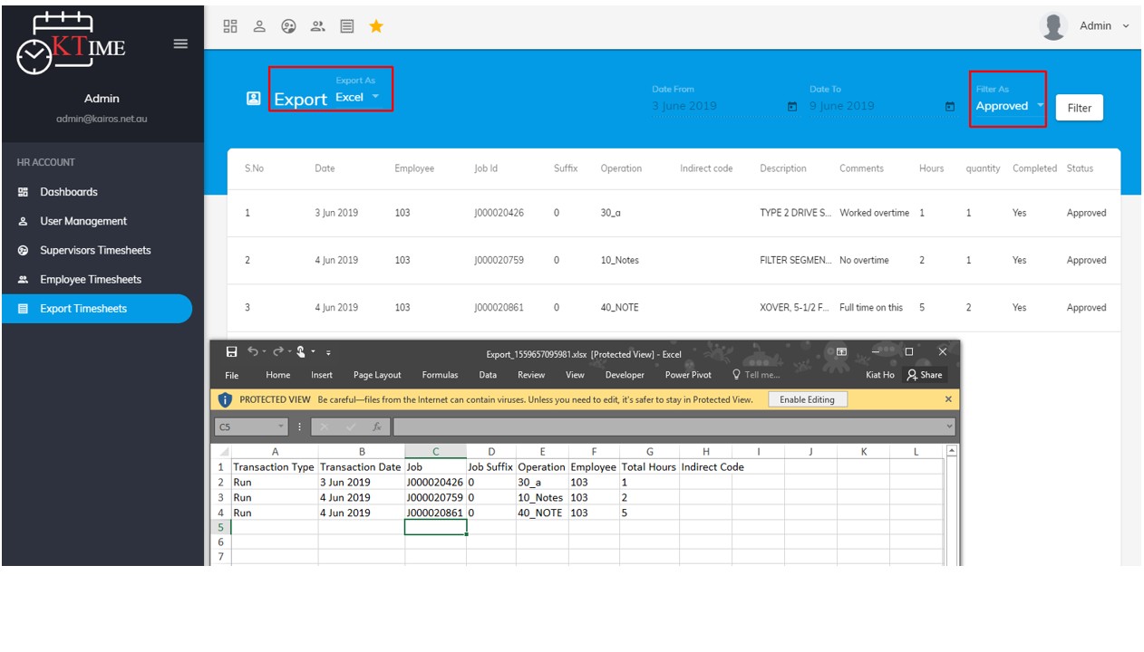 KTime Export to CSV Excel KTime Export to CSV Excel